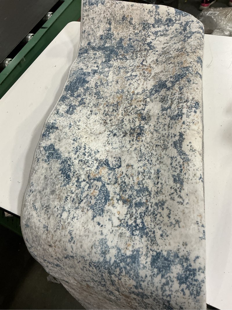 Condition photo showing As Is for 5x7 area rug living room rugs - washable rug large modern abstract soft thin carpets indoor floor no slip vintage carpet for bedroom under dining table nursery home office decor blue 5' x 7' (rectangular) blue
