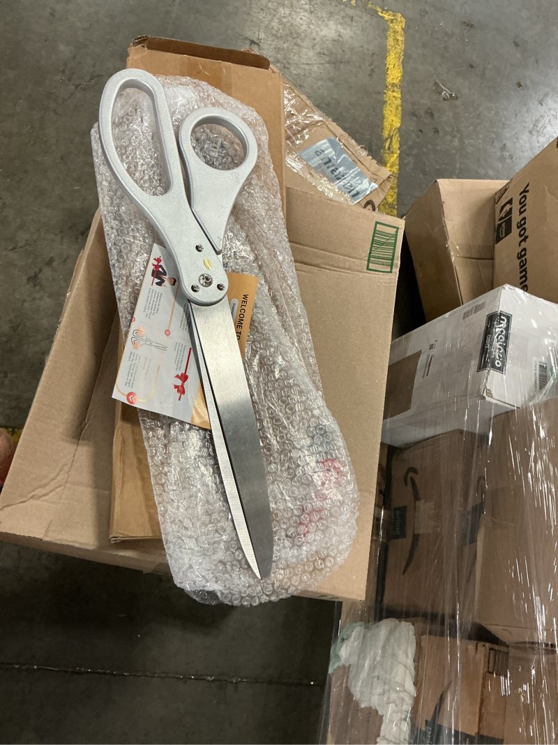 Condition photo showing As Is for grand opening ceremony kit — 25" giant ribbon cutting scissors silver and royal blue satin ribbon for grand openings inaugurations ceremonies & special events scissors 25'' + blue ribbon