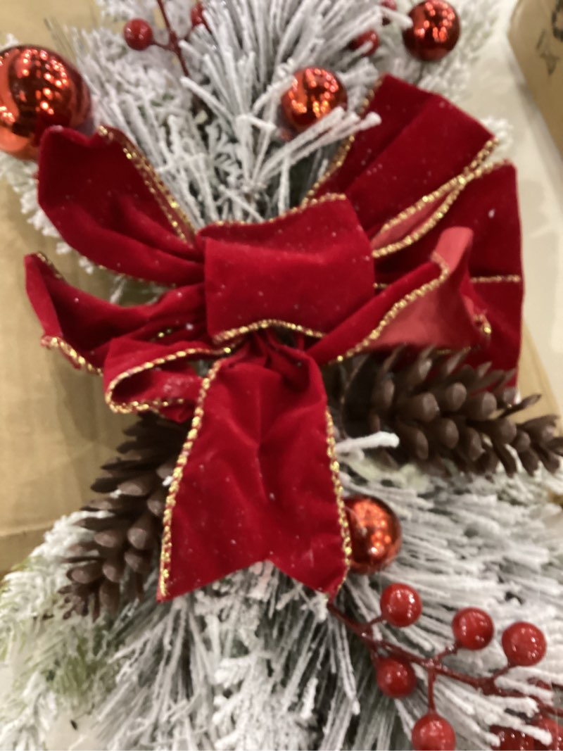 Condition photo showing As Is for 2025 Cordless Christmas Swags Prelit Teardrop Swag Christmas Staircase Decorations Artificial Stairs Christmas Garland with Lights Rustic Christmas Swag for Front Door Wall Window Stair Home Decor (A)