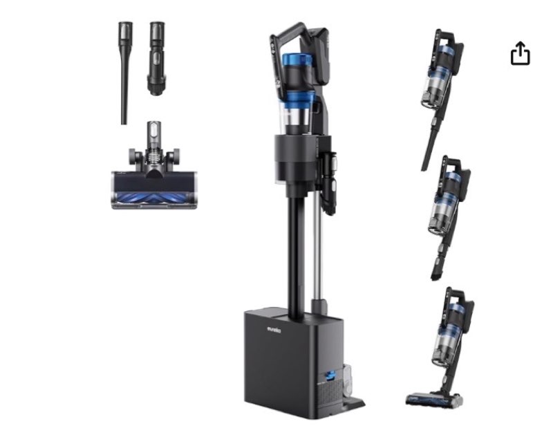 eureka stylus elite nec490bl cordless stick vacuum, 350w powerful suction, self-emptying station, 60-min runtime, anti-tangle brushroll, 5-layer hepa filtration, ideal for pet hair&all floor types