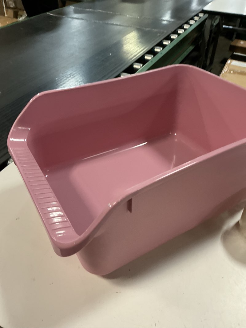 Condition photo showing As Is for (the color is pink)(incomplete)large cat litter box with high sides,cat boxes for indoor cats,cat litter pan for kitty,litter box with low entry,anti-splashing,easy to clean (pink)