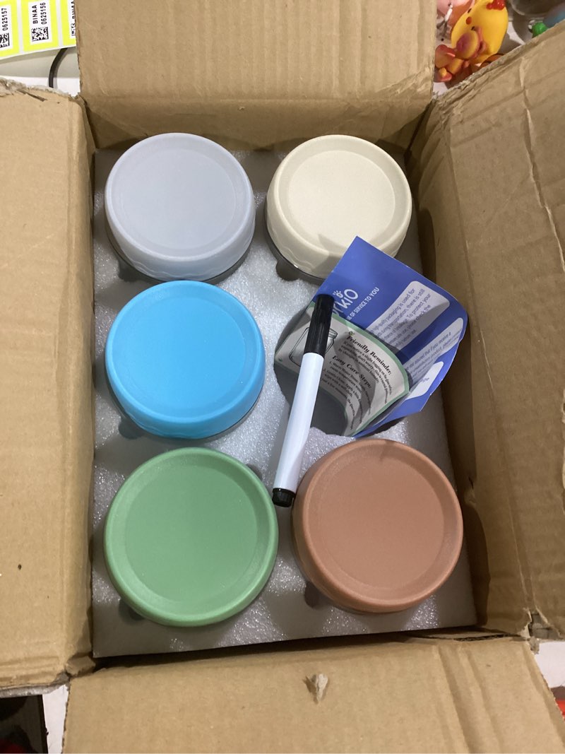 Condition photo showing As Is for DRKIO 10 Oz Overnight Oats Containers with Lids - 6 Pack Glass Storage Jars with Airtight Lids Wide Mouth Mason Food Jars Great for Meal Prep Salad Chia Pudding Snacks Yogurt Sugar Spice Cereal 10 Oz - 6 Colors