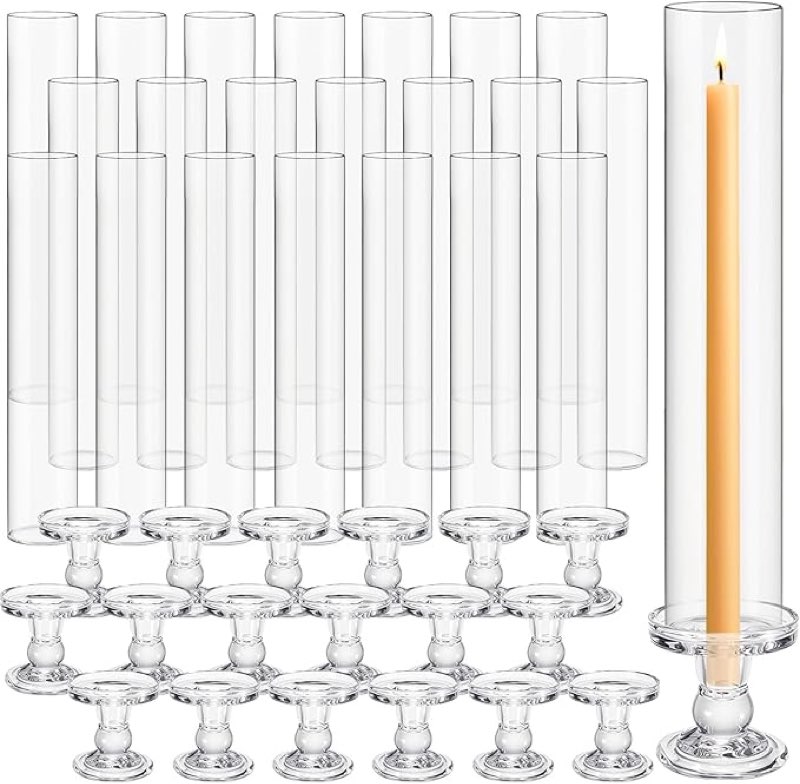 (box of 8 pcs)  glass hurricane candle holders 12.6\\\" open ended glass candleholder tube shape bottomless and 2.2\\\" taper clear candlestick holders for wedding party table centerpiece
