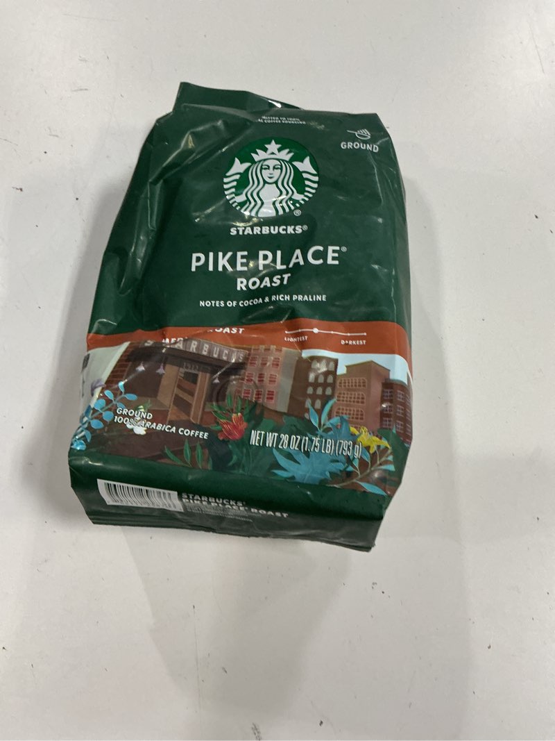 Condition photo showing New/Like New for Best by 05/04/25 Starbucks Ground Coffee, Medium Roast Coffee, Pike Place Roast, 100% Arabica, 1 Bag (28 Oz)