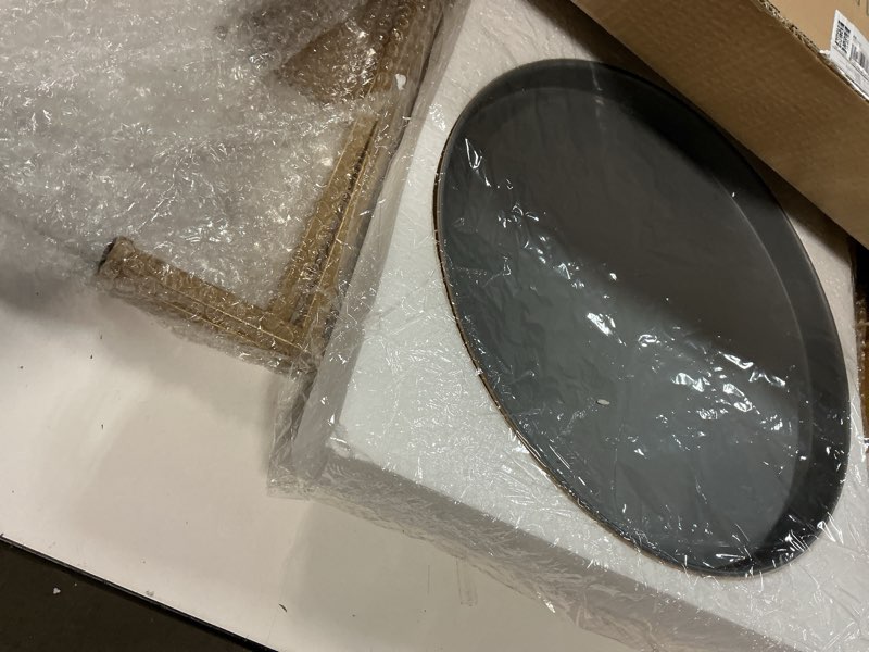 Condition photo showing Good Condition for HollyHOME Small Round Metal Waterproof End Table, Accent Indoor&Outdoor Coffee Side Table, Snack Sofa Table for Living Room, Anti-Rust Decorative Plant Stand, (D) 14.5" x (H) 25", Gold/Grey Gold & Grey