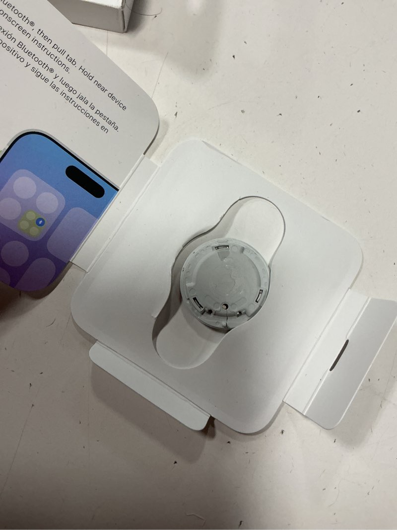 Condition photo showing As Is for apple airtag (2nd generation): tracker for keychain, wallet, and more; locator with sound; simple one-tap setup with iphone or ipad; key finder with up to 1.5x precision finding range 1 pack