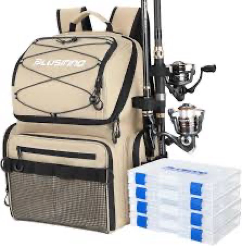 PLUSINNO Cooler Fishing Backpack with Rod Holders 45L Large Water-resistant Fishing Tackle bag Store