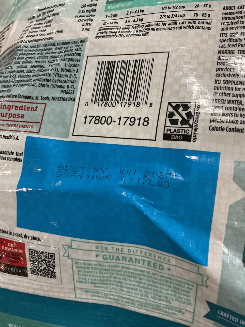 Condition photo showing New/Like New for (best by jun 2027)purina one sensitive stomach, sensitive skin, natural dry cat food, +plus sensitive skin and stomach formula - 22 lb. bag turkey 22 pound (pack of 1)