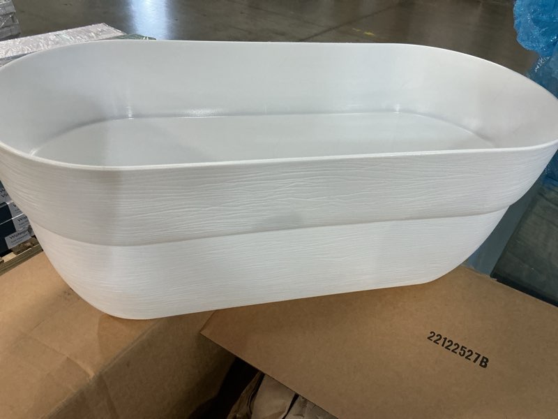 Condition photo showing Good Condition for bloomers railing planter with drainage holes – 24" weatherproof resin planter – polyethylene plastic - white white 24.3 × 10.5 × 9.5 inches
