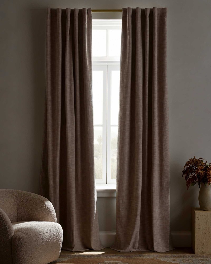 textured cotton true blackout curtain, 48x84, flax