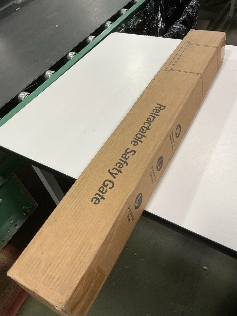 Condition photo showing New/Like New for 118 Inch Extra Wide Retractable Baby Gate,Mesh Large Baby Gate or Mesh Pet Dog Gate, Opening Wide Extra Long Child Safety Gate for Indoor Baby Fence, Outdoor, Stairs, Deck (White) White 33x118 Inch