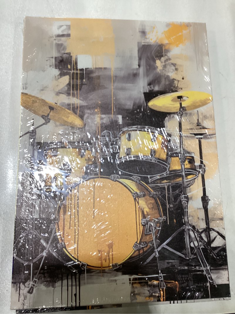 Condition photo showing New/Like New for LURENCZH Music Wall Art Abstract Drums Canvas Prints Musical Instrument Picture Paintings for Music Room Concert Decor Framed(Music-3,16.00" x 24.00") Music-3 16.00" x 24.00"