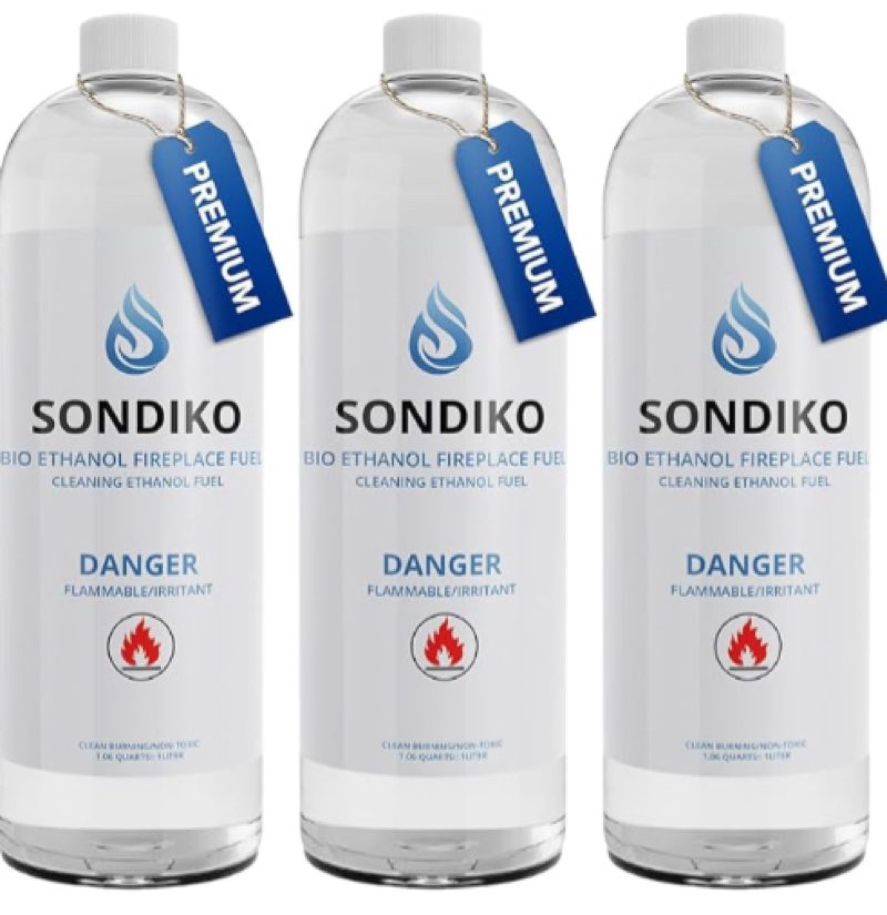 Sondiko Fireplace Fuel for Table Top Fire Pit, Bioethanol Fuel Tabletop Fire Pit, Clean Burning Sust  1 Liter (6 Pack) 
