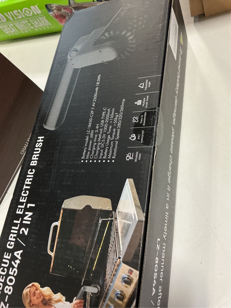 Condition photo showing New/Like New for electric grill brush for outdoor, rechargeable bbq grill cleaner with 3 heads,cordless rechargeable grill brush,3-speed-450 rpm,150 mins runtime grill cleaning brush