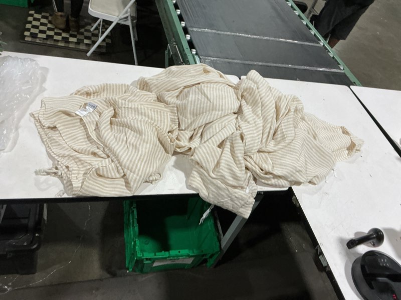 Condition photo showing Good Condition for quince european linen sham set 100% linen king sham willowleaf/white stripe