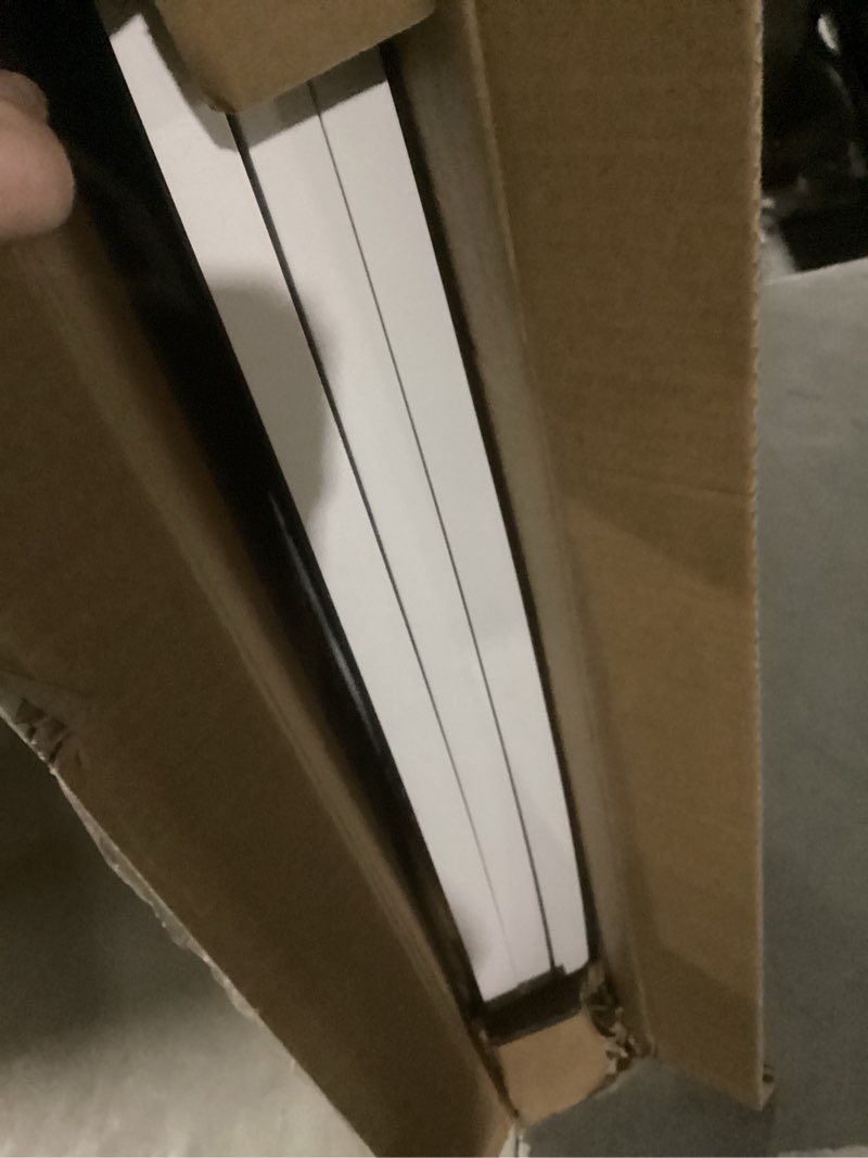 Condition photo showing As Is for LZRS 2-Panel Freestanding Adjustable Wooden Dog Gate—30” Tall Foldable Pet Barrier with Support Feet, Solid Hardwood & Chew-Resistant Steel Wire for Doorways, Hallways, and Stairs, White 30"Height-2 Panel White