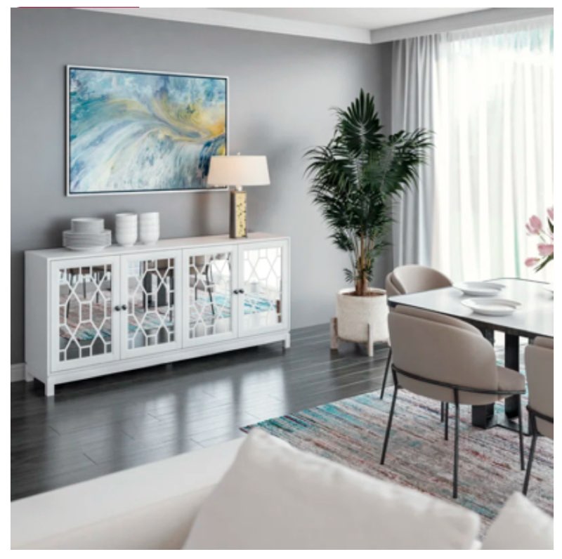 alayna 71" sideboard with mirrored doors, white