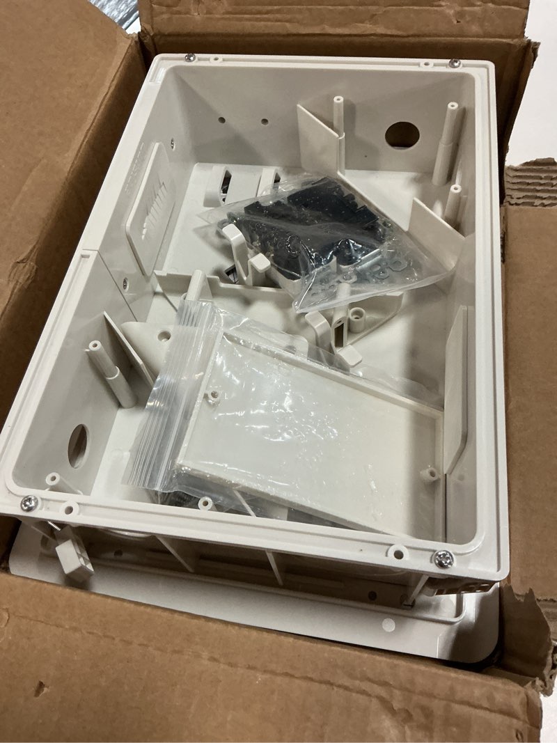 Condition photo showing Good Condition for in-wall tv box with flange for home theater installation, 11.9" x 8.4" cord hider for wall mounted tv, with 2 outlets, cable bracket, lv cable & 1-1/2" ent entrance, ideal for new or retrofit job white 1 pack