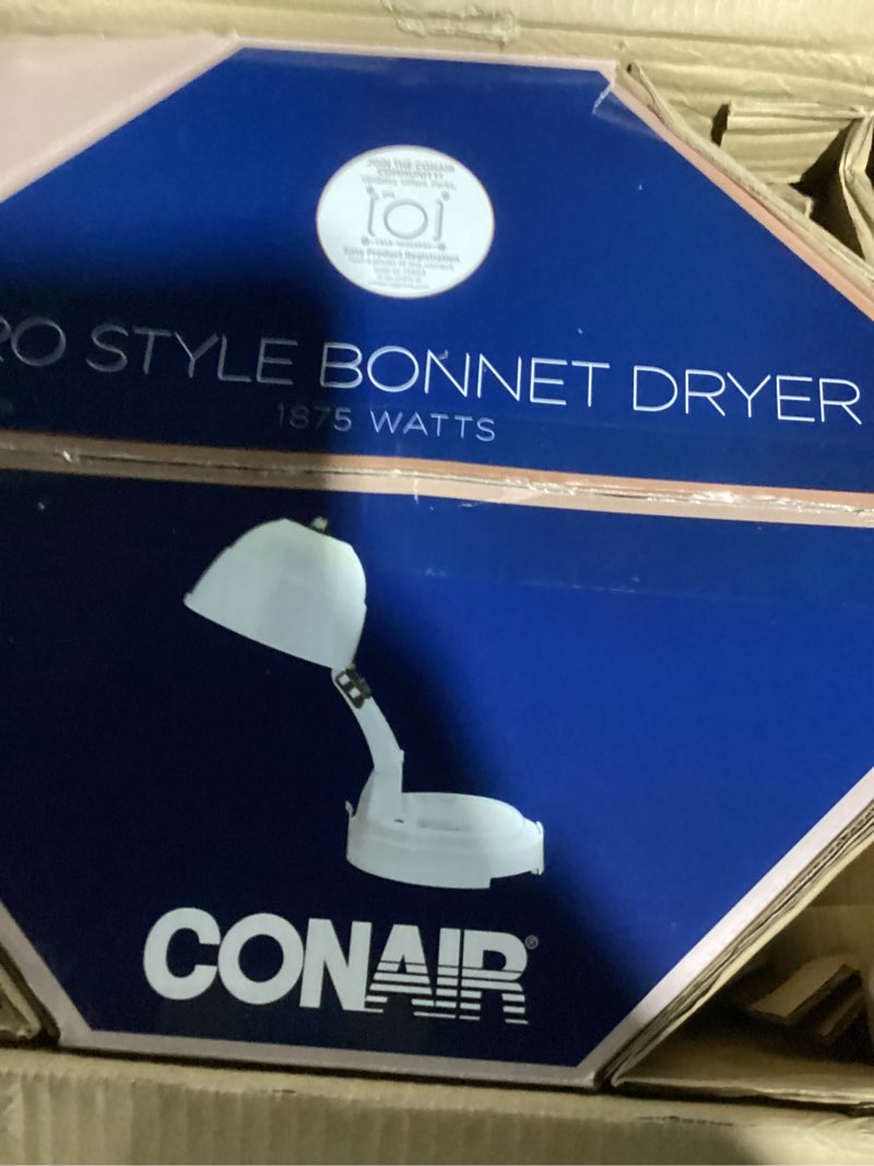 Condition photo showing Good Condition for (similar to) conair pro style bonnet hair dryer, 2 heat settings, adjustable height, extra-large hood size, 1875w pro style bonnet ionic hair dryer for women, whitei