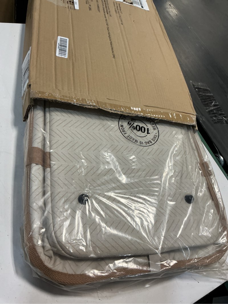 Condition photo showing New/Like New for CleverMade Collapsible Laundry Tote 2-Pack (50L) – Foldable Carry-All Storage Bin for Laundry, Car Trunk, RV, Dorm & Home Organization – LUXE Cotton Blend with Vegan Leather Accents, Cream LUXE Cream Herringbone 2 Pack