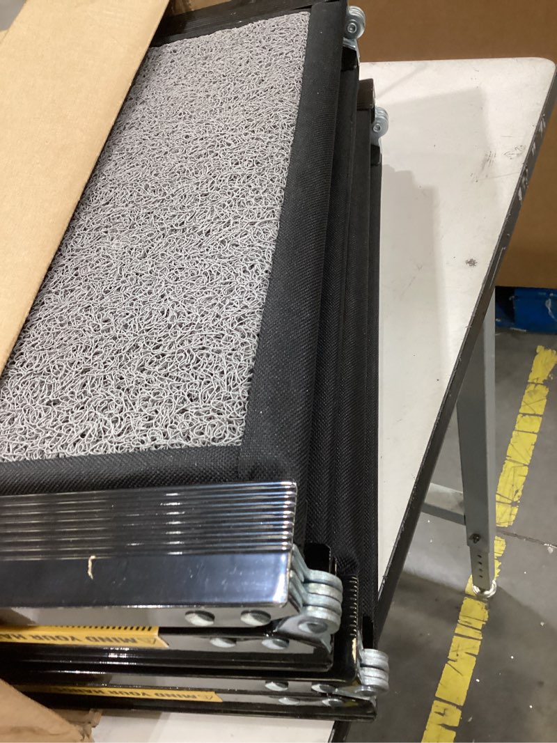 Condition photo showing Good Condition for dog ramp for car 63" long & 17" wide portable dog ramps for large dogs with non-slip rug surface dog car ramp for suv car & truck, folding dog ramp up to 250lbs