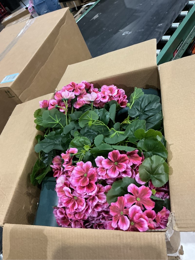 Condition photo showing Good Condition for qianyun artificial geranium bush – 20 inch outdoor potted artificial plant for front porch, uv resistant faux flower bush for garden, yard & patio decor (2 pack) dark pink