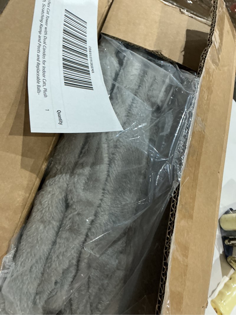 Condition photo showing Good Condition for pawz road cat tree, 30 inches cat tower with dual condos for indoor cats, plush cat house with padded perch, scratching ramp and posts and replaceable balls-gray gray 3 30 inches