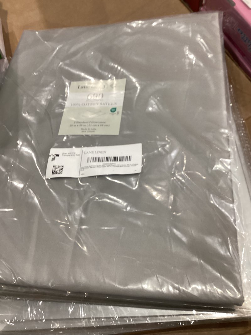 Condition photo showing New/Like New for Lane Linen Cotton Satin Pillowcase for Hair and Skin, Long Staple Combed Cotton Pillow Covers Queen Size with Envelope Closure (20" X 30") - Silky Soft Pillow Cases Standard Size Set of 2 - Charcoal Queen / Standard Charcoal