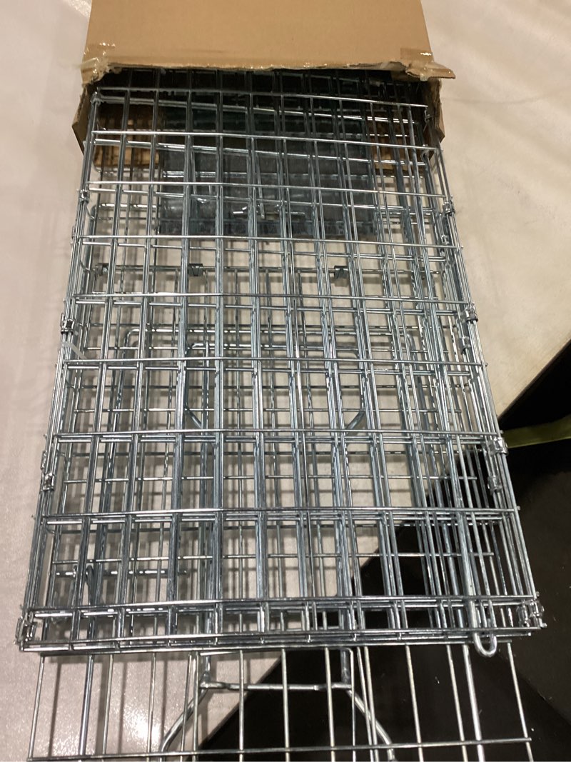 Condition photo showing New/Like New for Large Live Animal Trap Cage, 31"x11"x12" Live Animal Cage Trap Humane Raccoon Traps Catch Release, Collapsible One-Door Animal Catcher Cage for Cats Opossums Groundhogs Skunks Squirrel Rodent Large 31" x 11" x 12"