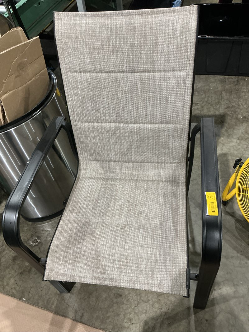 Condition photo showing Good Condition for style selections pelham bay stackable black metal frame stationary dining chair with tan padded sling seat item #5997540 | 