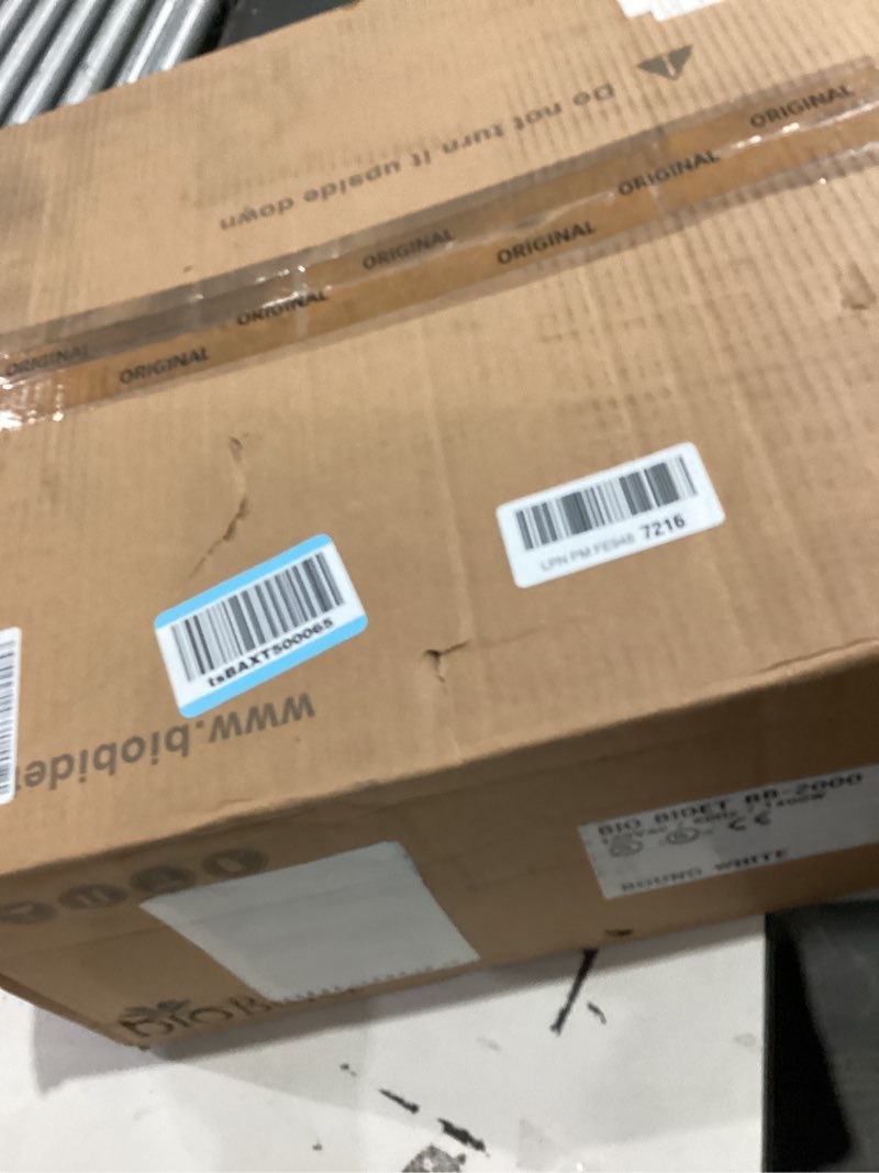 Condition photo showing As Is for Bio Bidet BB2000 Electric Bidet Toilet Seat, Warm Water with Air Dryer, Heated Seat with Sensor and Slow Close Lid, Night Light, Remote Control, Round, White Round Premium Bidet