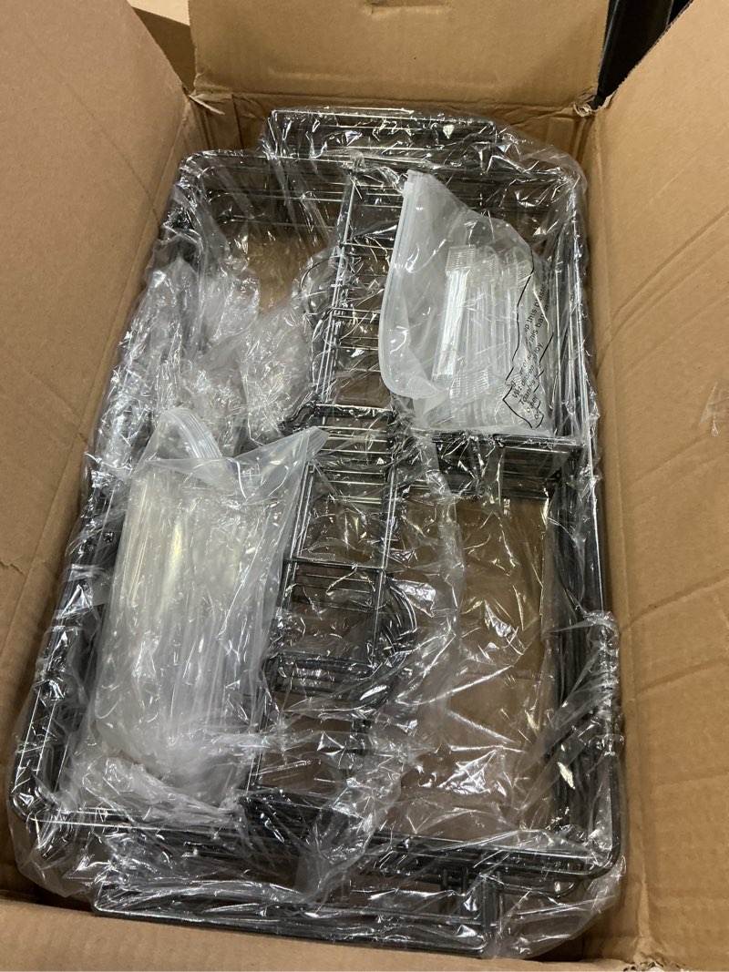 Condition photo showing Good Condition for Geosar 32 Pack Wire Buffet Rack Stand Folding Chafing Stand Chrome Frame Serving Trays Food Warmer with Plastic Tongs Forks and Spoons for Christmas Thanksgiving Home Party Catering Supplies(Black)