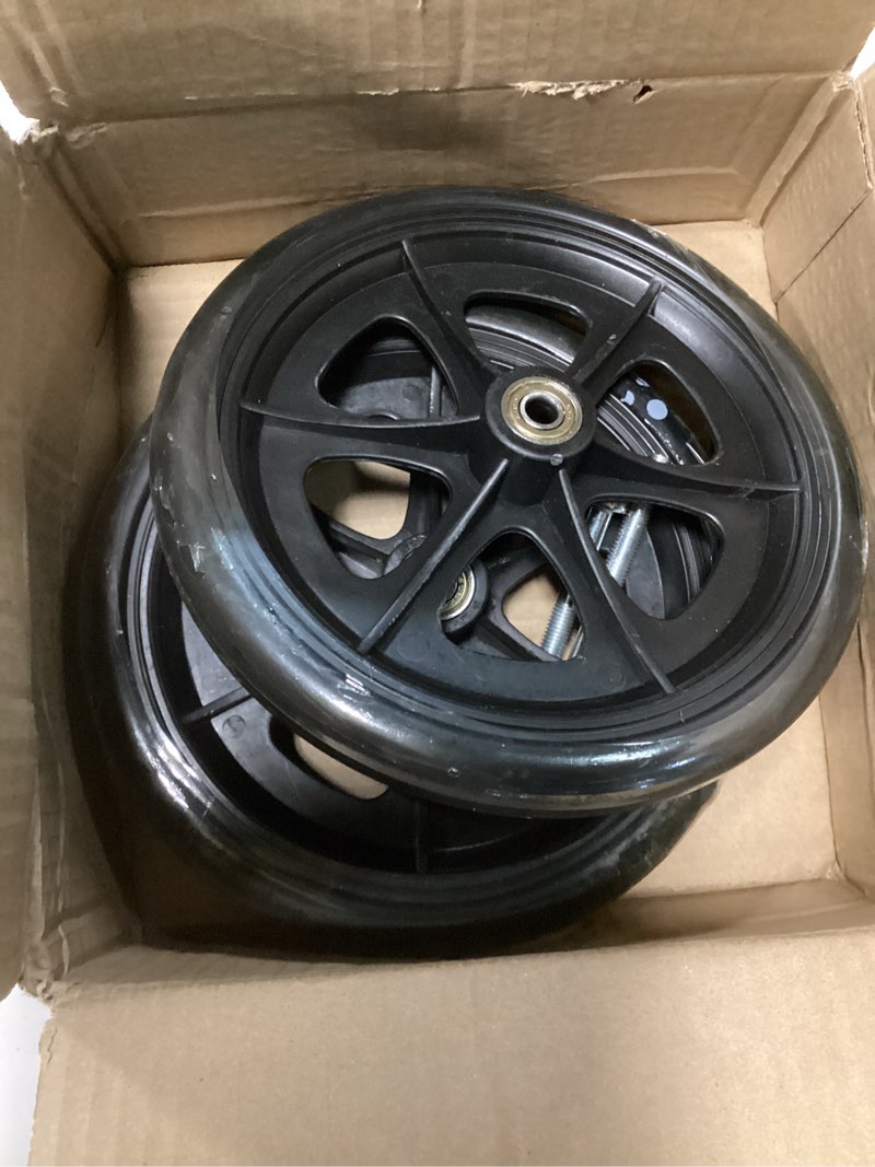 Condition photo showing As Is for 2pcs 8 inch walker wheel, 5/16" (10 mm) bearing solid replacement wheels for,knee scooter (8 inch) (10mm) matte black