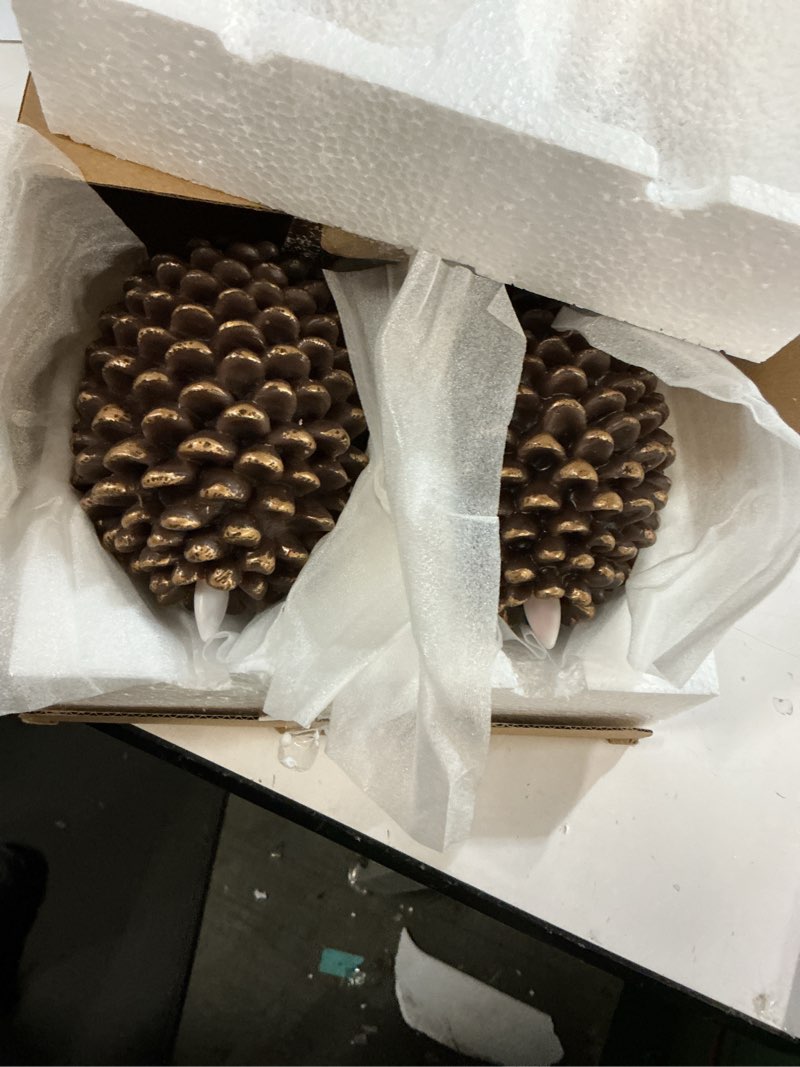 Condition photo showing Good Condition for Eldnacele Pine Cone Flameless Candles Battery Operated with 6 Hour Timer Unscented Real Wax Flat Wick Flickering Pinecone LED Candles Christmas Home Holiday Decoration(2 Pack Brown) 1-Brown Pine Cone