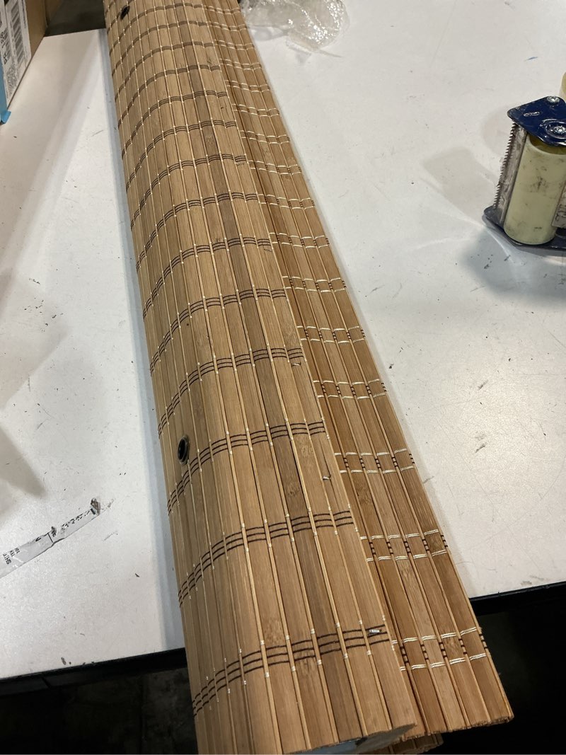 Condition photo showing Good Condition for Blackout Wood Window Roman Shades, Lined Bamboo Shades Blinds, Pattern 4 Color 4 - Beige Liner - Blackout