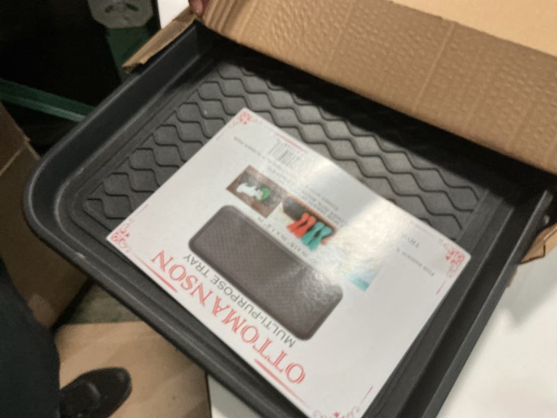 Condition photo showing Good Condition for behero boot tray shoe mat, rubber shoe matt tray indoor/outdoor use, 16" x27.5" shoe cleaning mat non-slip with raised edge for entryways, decks, and patios (black) black 1'4" x 2'4" (rectangular)