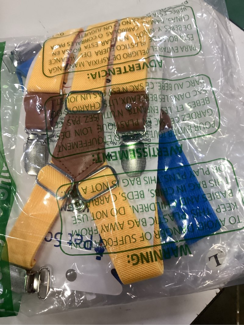 Condition photo showing Good Condition for pet soft dog suspenders 2 pieces female dog diaper suspenders for dogs diaper keeper suspender for doggy skirt, dress, diapers (gold & blue, m/l) gold & blue m/l