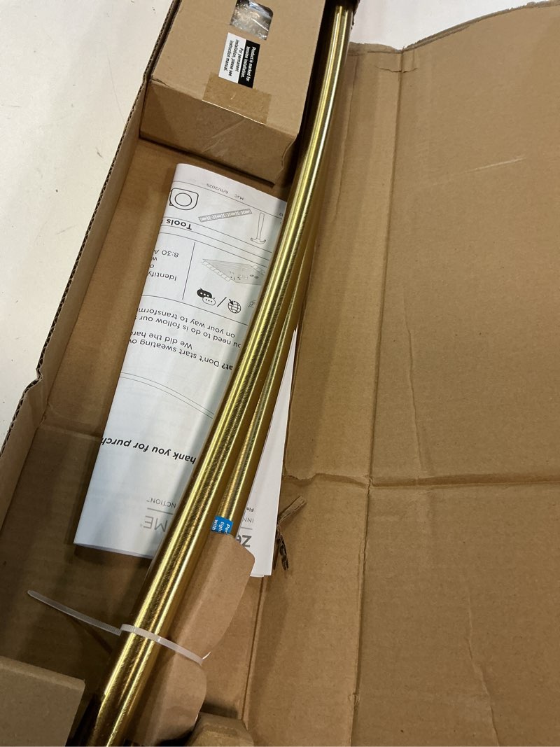 Condition photo showing Good Condition for Zenna Home Rustproof Curved Shower Curtain Rod, No Drill Tension or Permanent Mount Adjustable Curved Shower Rod for Bathroom, Easy Install, Rounded for Extra Room, 50 to 72 Inches, Gold