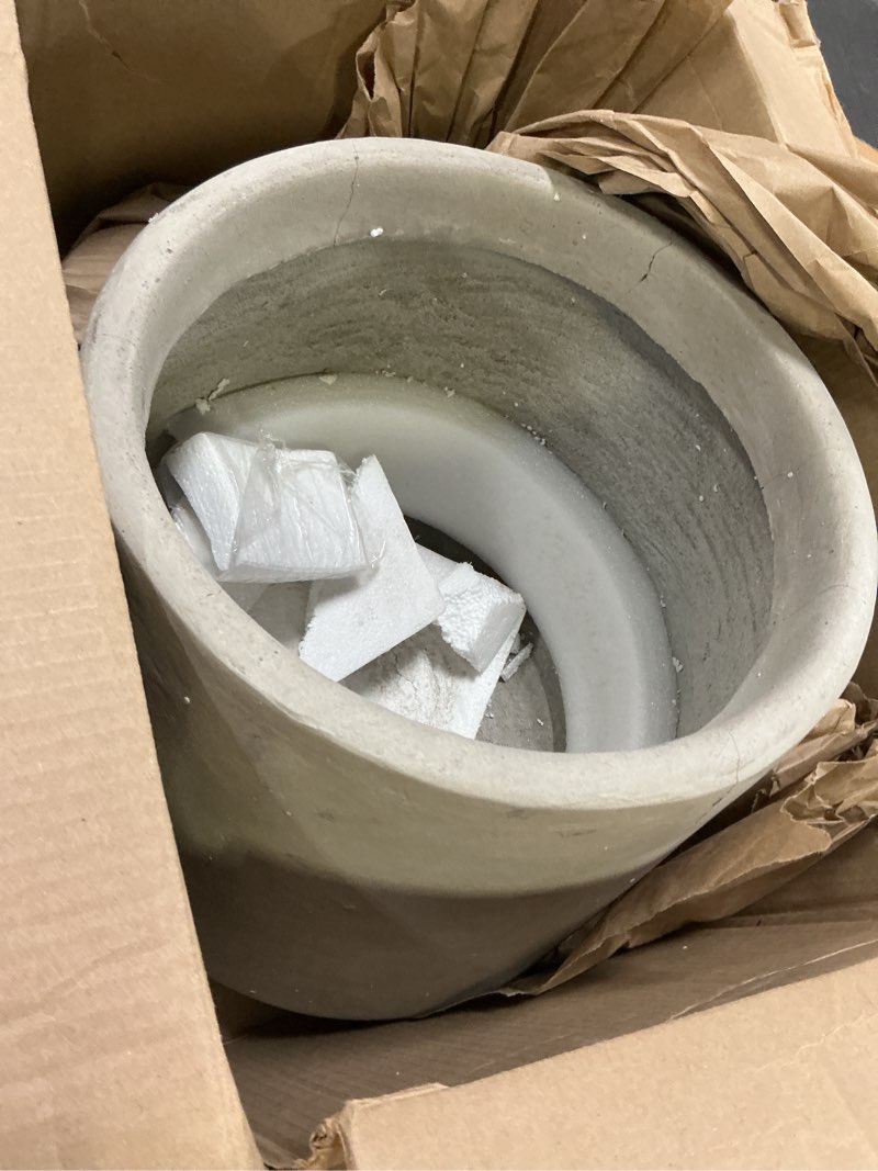 Condition photo showing As Is for kante 9.8-inch dia round concrete garden pot with drainage hole & rubber plug - indoor/outdoor lagre plant pot for home, garden, patio, natural concrete natural concrete 9.8"dia x 12.2"h