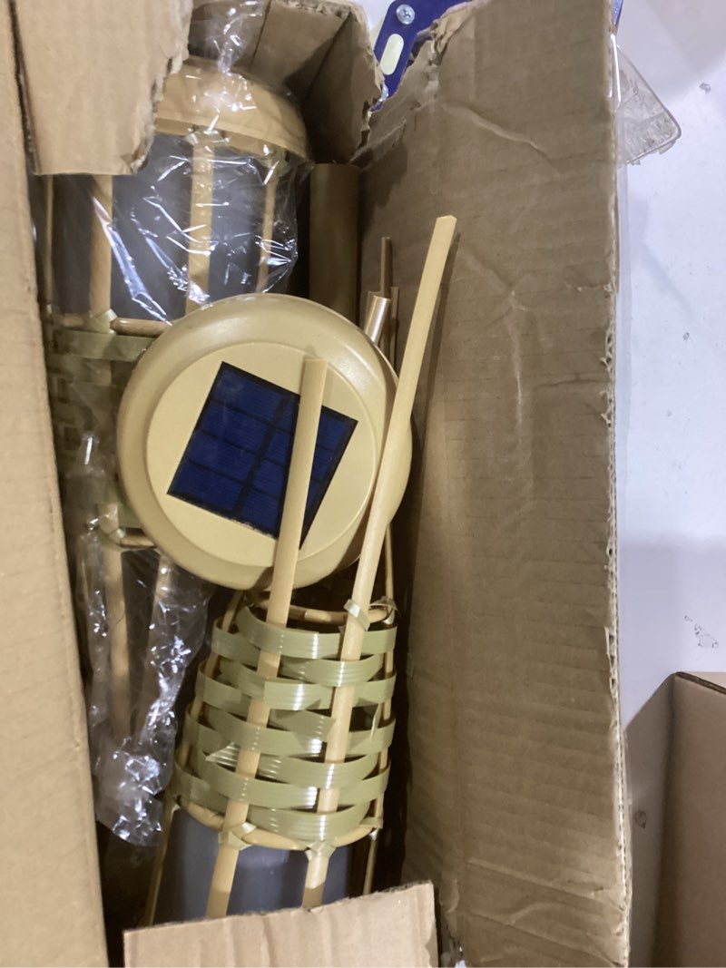 Condition photo showing Good Condition for Flickering Flames Solar Powered Lights - Upgraded Solar Torches Waterproof Outdoor Decorative Lighting Auto On/Off, Handmade Bamboo Finish, 2-Pack Classic Yellow-2 Pack