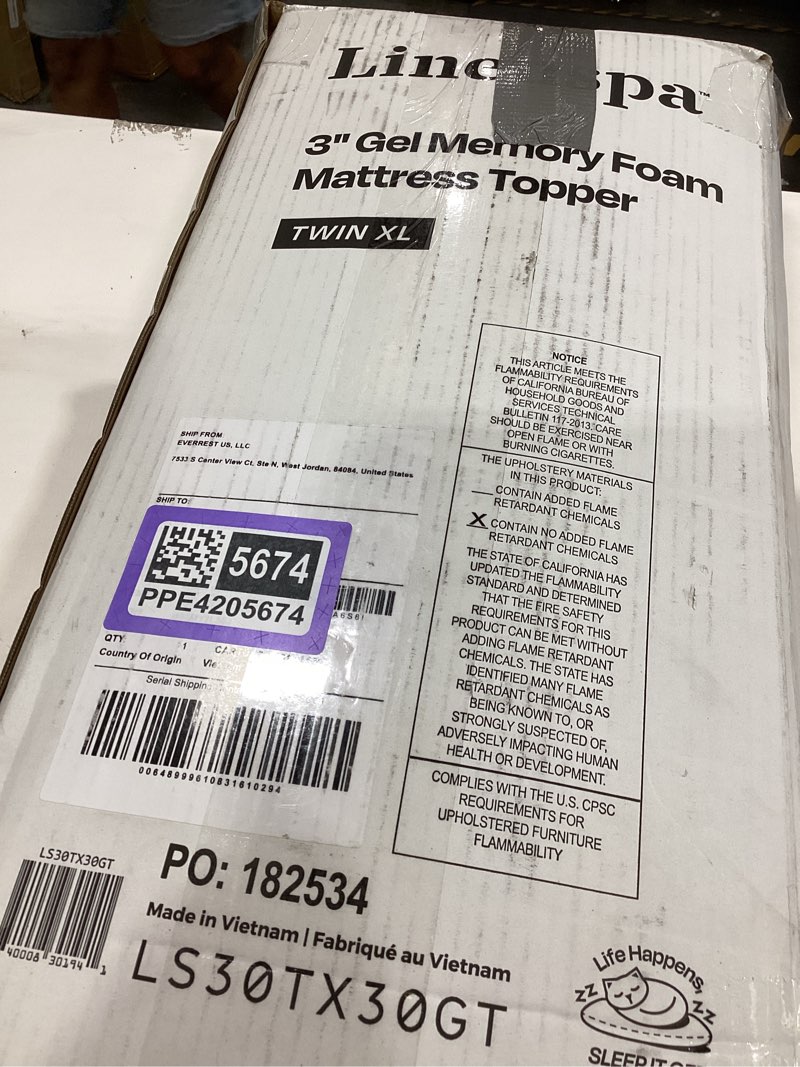 Condition photo showing As Is for linenspa memory foam mattress topper - 3 inch gel infused memory foam - plush feel - cooling and pressure relieving - certipur certified - dorm room essentials - twin xl size twin xl 3 inch classic gel