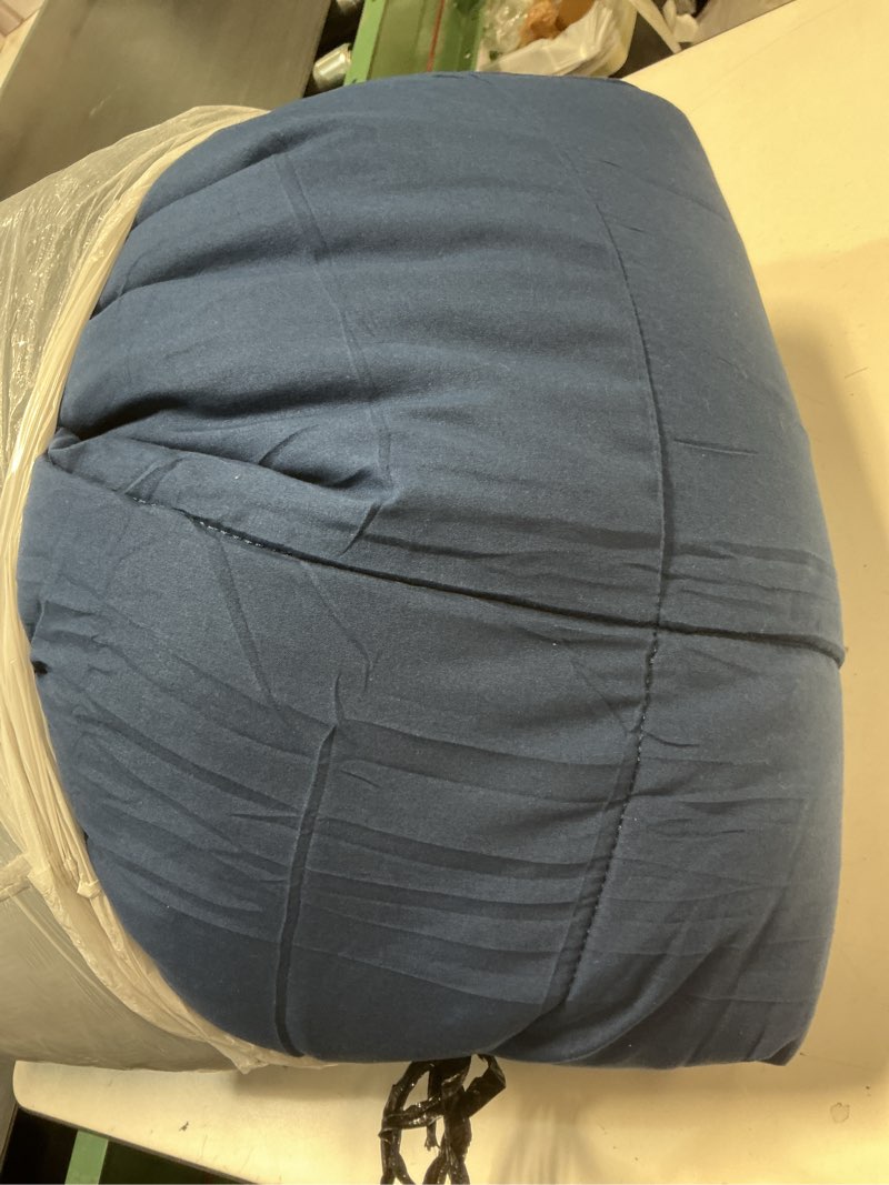 Condition photo showing As Is for 128x120 Oversized King Plus Comforter, Extra Large King Size Quilts 3 Pieces Lightweight Reversible Down Alternative Comforter for All Season with 8 Corner Tabs Navy/Dark Grey Oversized King Plus