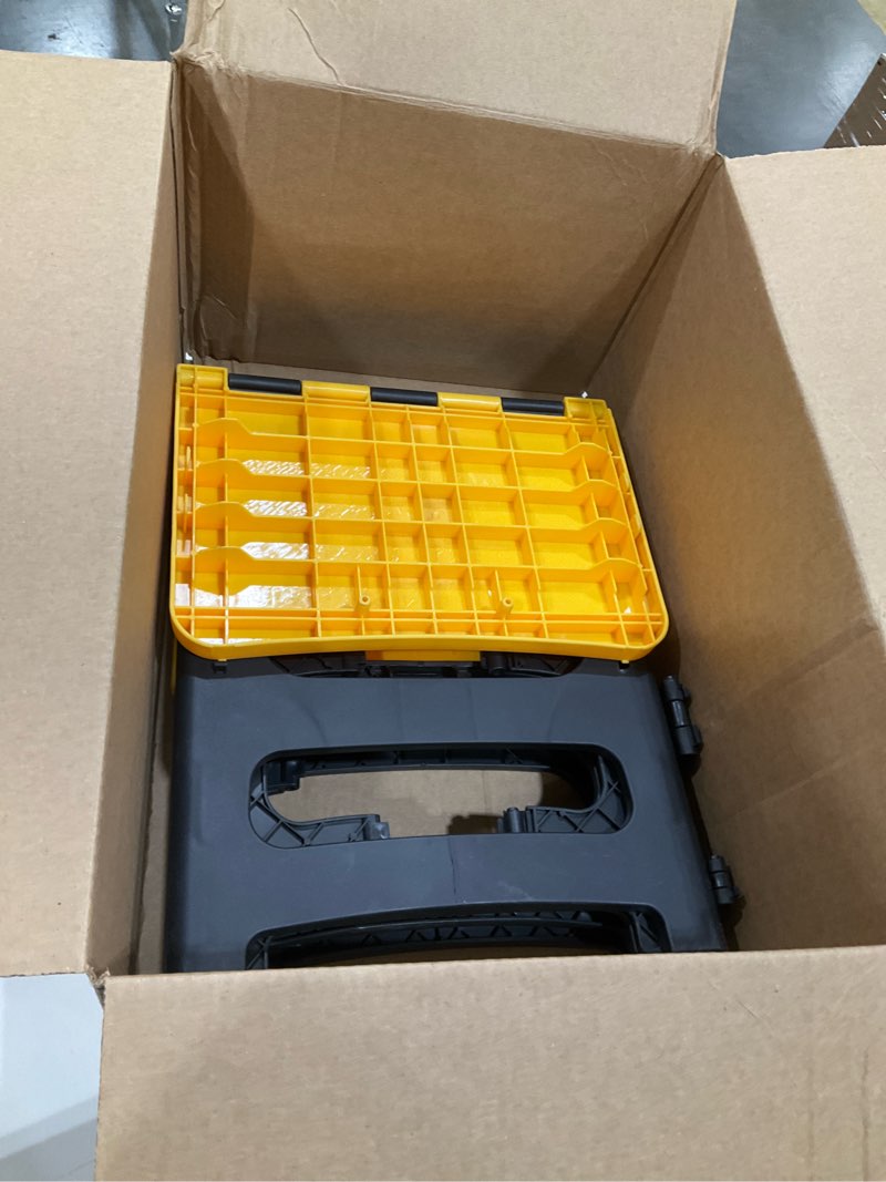 Condition photo showing Good Condition for korpai folding 2 step stools,8" & 17" dual heights,foldable step stool for adults and kids,hold up to 250lbs,collapsible step stool for kitchen bedroom office bathroom rv, yellow yellow 17 inch