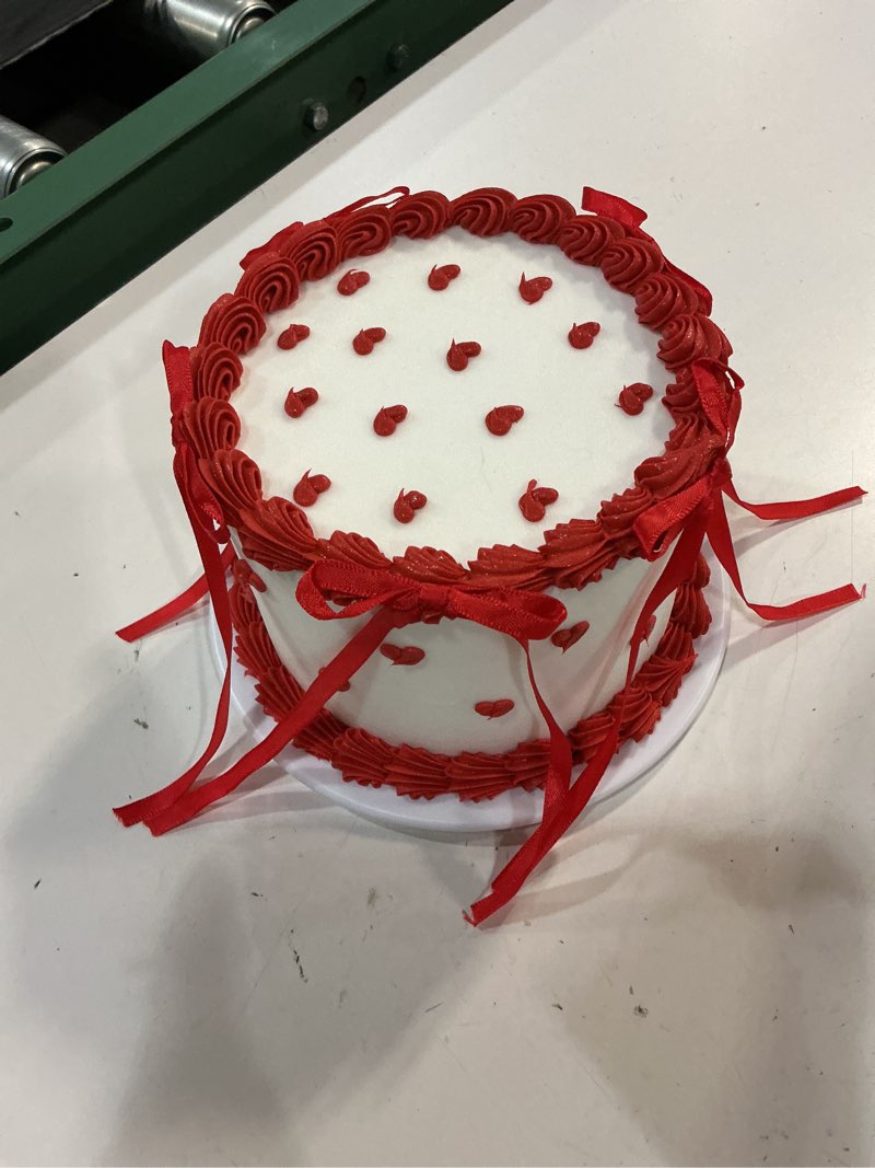 Condition photo showing Good Condition for remerry 6 inch red bow fake cake coquettish birthday fake cake decor wedding dessert props reusable artificial round dessert for props women birthday gift anniversary party decor