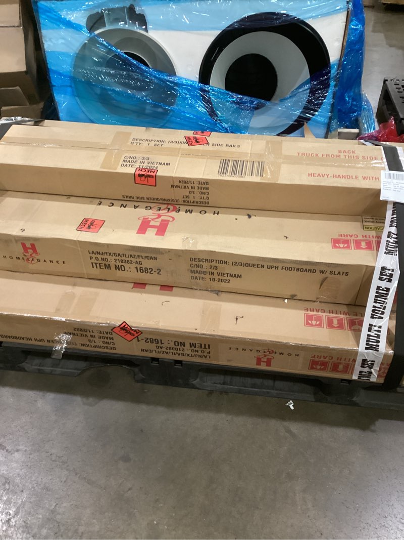 Condition photo showing New/Like New for Benzara Deborah Queen Bed- Button Tufted Beige Fabric Upholstery- Brown Wood