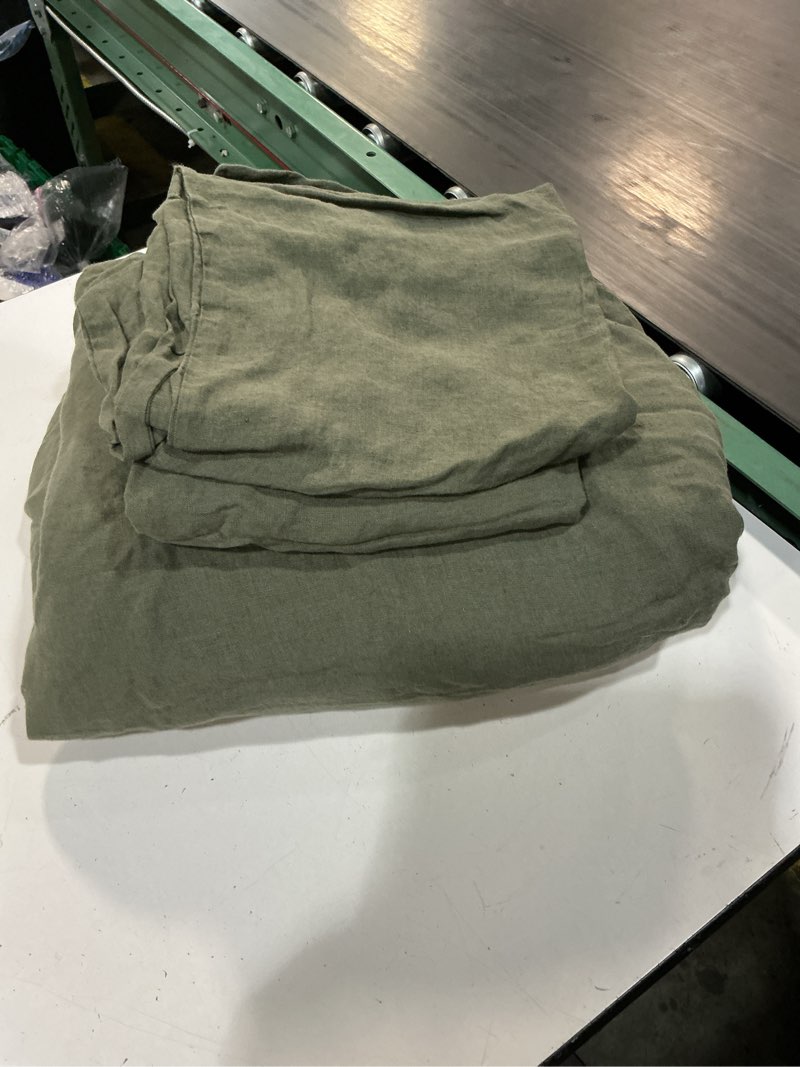 Condition photo showing Good Condition for european linen duvet cover set, king/cal king, dusty olive