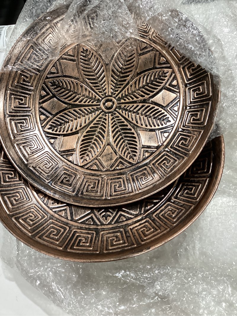 Condition photo showing As Is for svedmso 2pcs metal detachable birdbath bowl, outdoor garden birdbath, courtyard garden and lawn decorations.