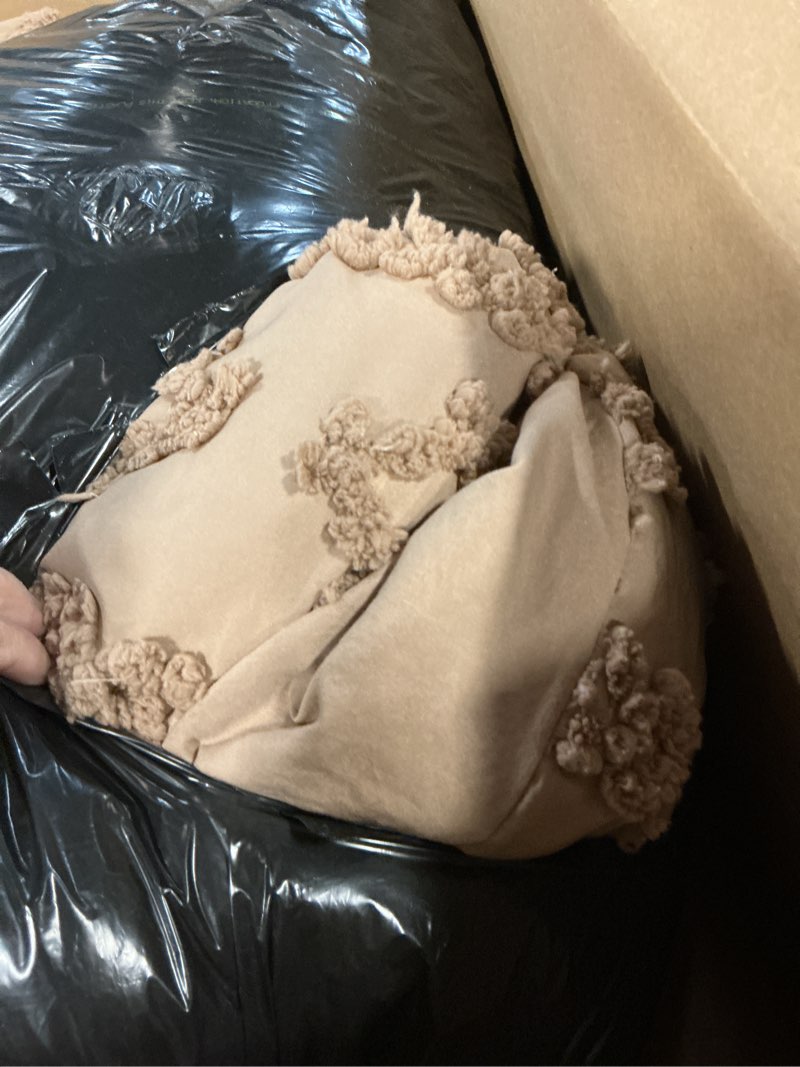 Condition photo showing As Is for Bedsure Tufted Boho Comforter Set California King Size - Light Brown Boho Bed Set, GentleSoft™ 3 Pieces Farmhouse Shabby Chic Embroidery Bedding, Gifts for Woman, Jacquard Comforter for All Seasons California King 10 - Light Brown - Elegant