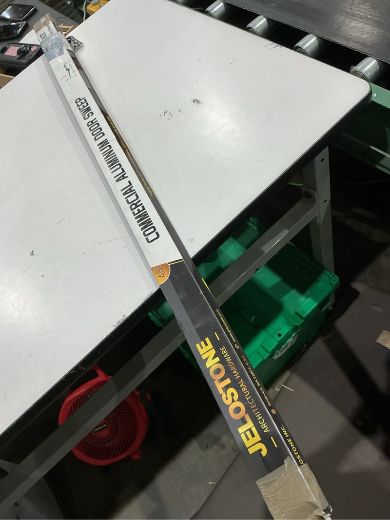 Condition photo showing As Is for 2 pack - 48'' commercial door bottom sweep (white powder coated), heavy duty aluminum, fire rated, vinyl insert, js-nv307, ideal for residential & commercial use 48'' white powder coated
