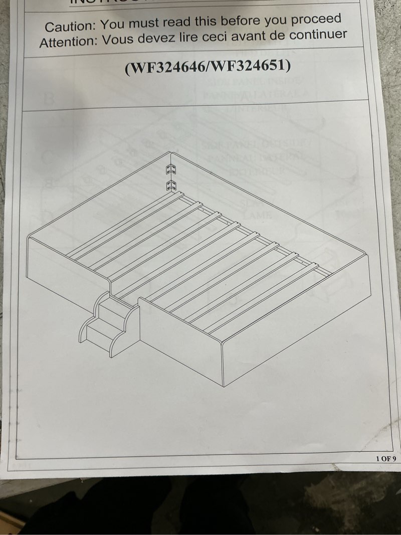 (Incomplete box 1 of 2) color white and brown Wood Full Size Upholstered Platform model WF324651bed frame 